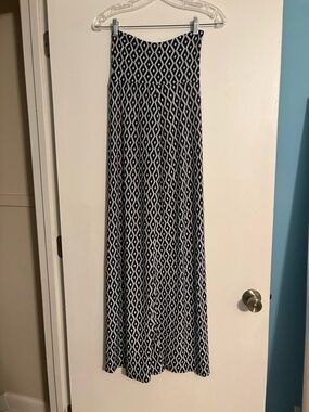 Navy and White Geometric Maxi Skirt